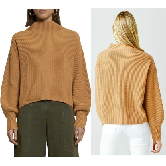 ALC Wool Cashmere Ribbed Knit Oversized Balloon Sleeve Boxy Mockneck Sweater XL - Picture 11 of 16